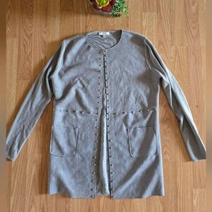 Sioni Sweater Womens Cardigan Studded Faux Suede Lagenlook Casual EdgyTop,Size S